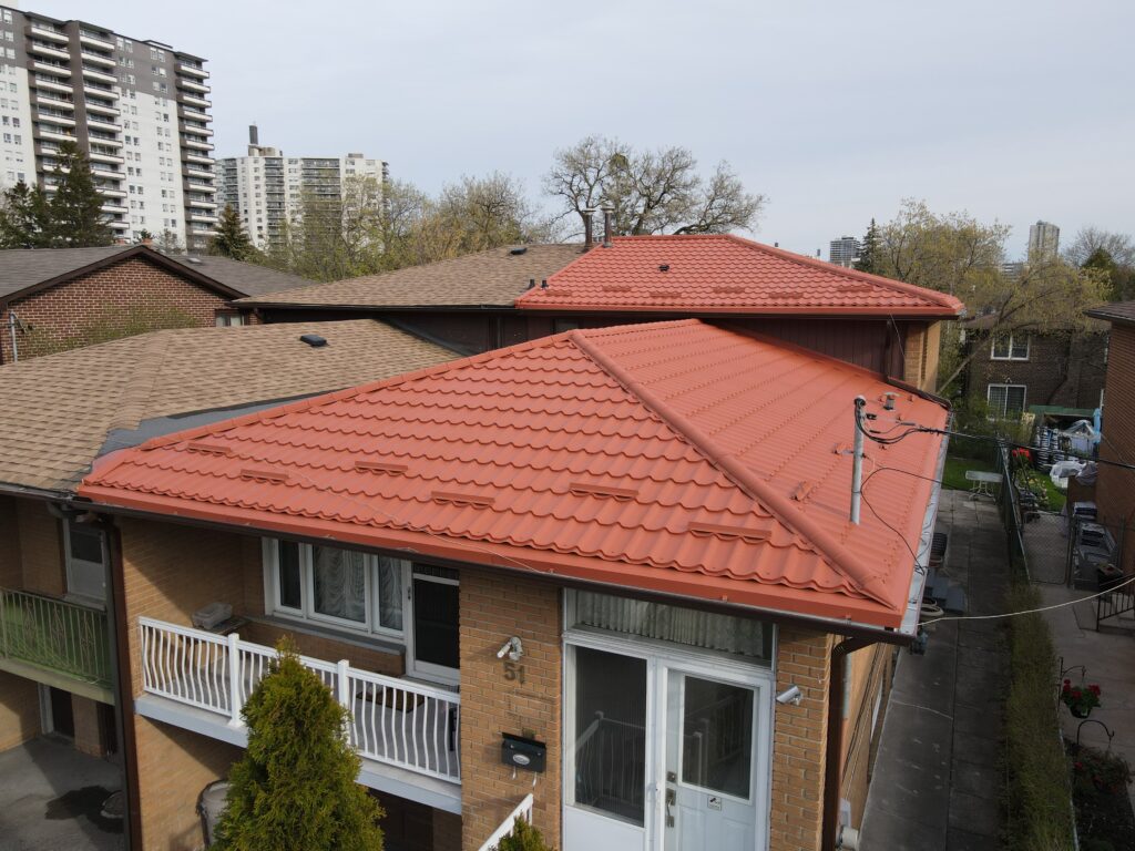 red roof house, vr metal roofing installation