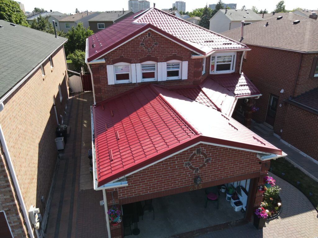 red roof drone view