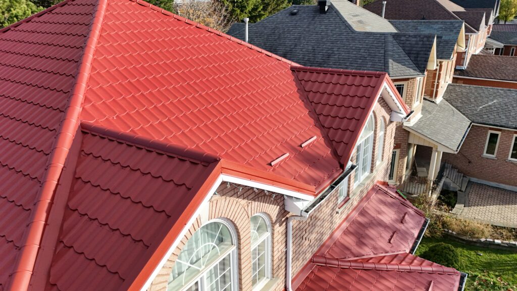 red roof drone view