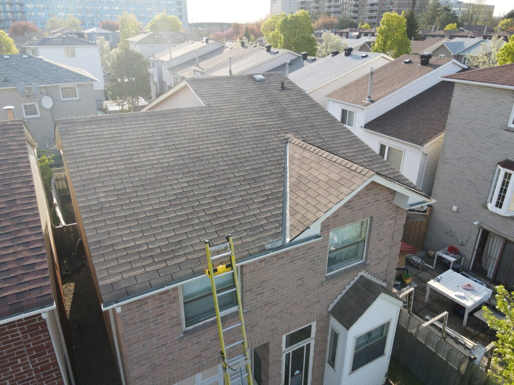 brown roof drone view
