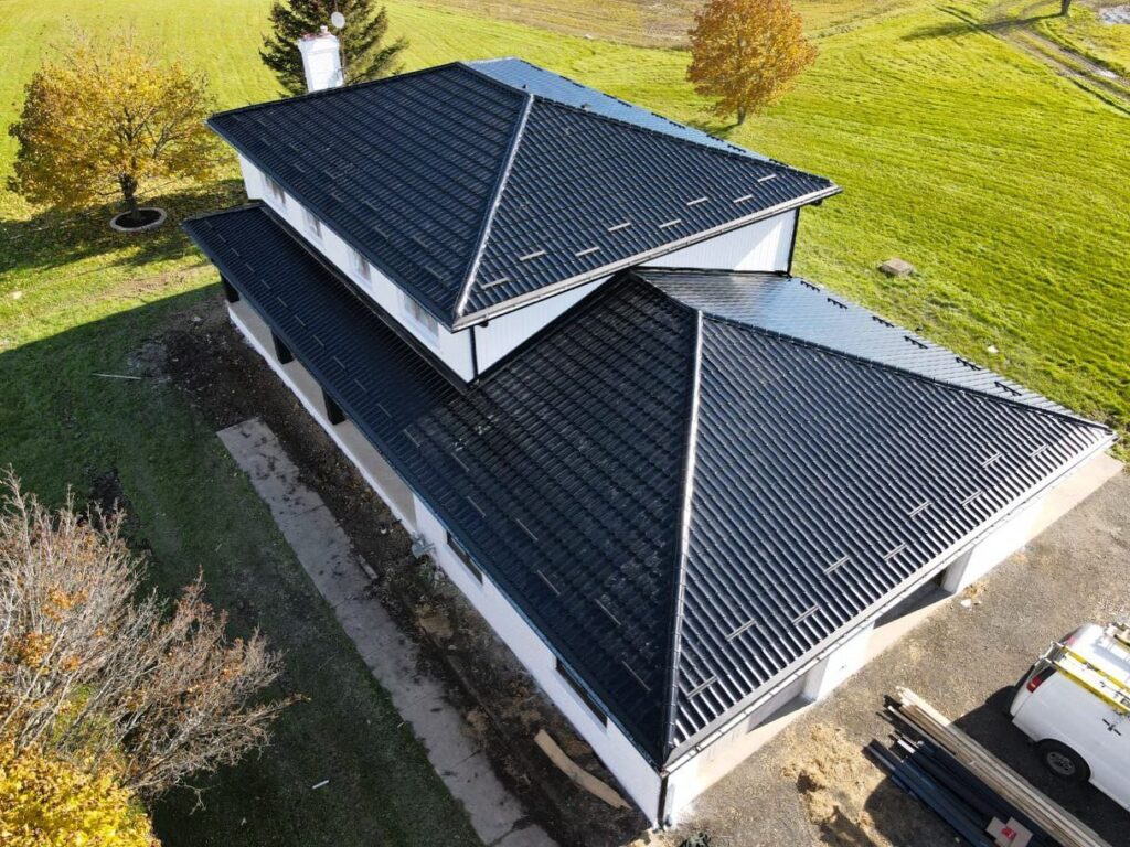dark roof drone view